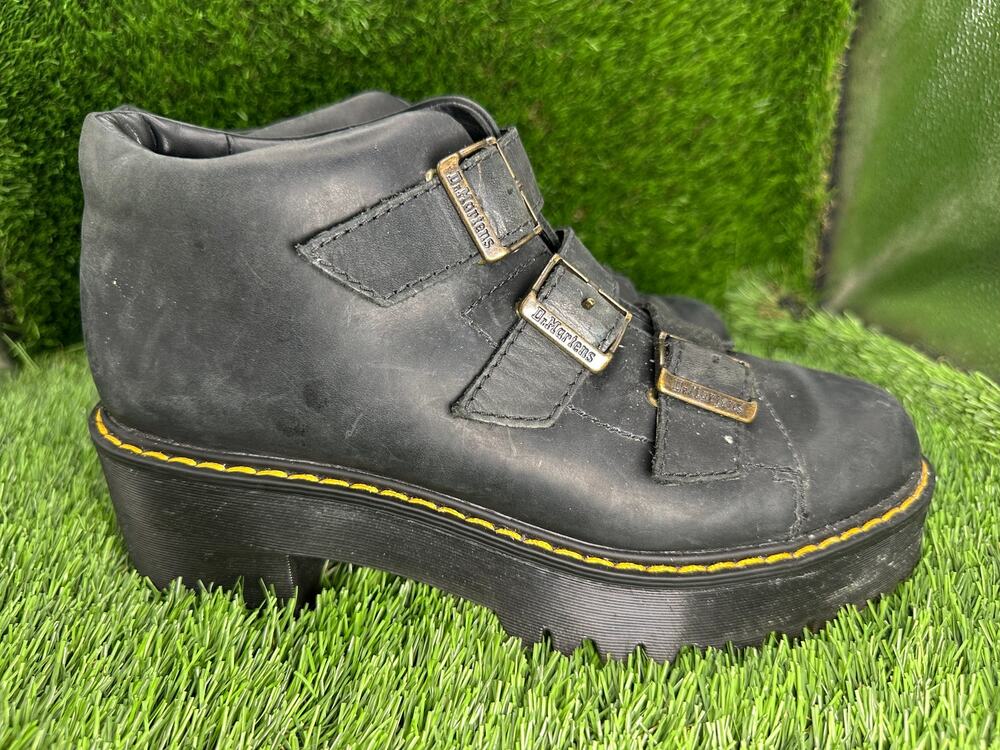 Dr. Martens Coppola Ankle Boot Womens 8 Black Leather Buckle Block-Heel Platform